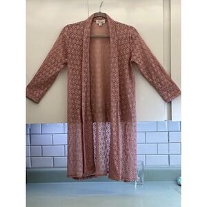 Eve & Maddie Dusty Rose Lace Duster Cardigan Long Sleeve Open Front Small